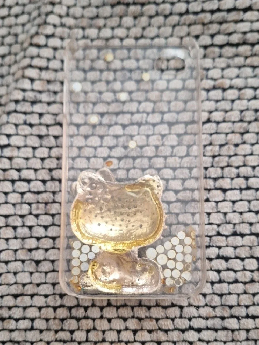 Crystal Hello Kitty Style Clear Phone Case with Gold & Silver Rhinestones